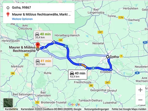 Anfahrt von Gotha Maurer & Möbius Arbeitsrecht